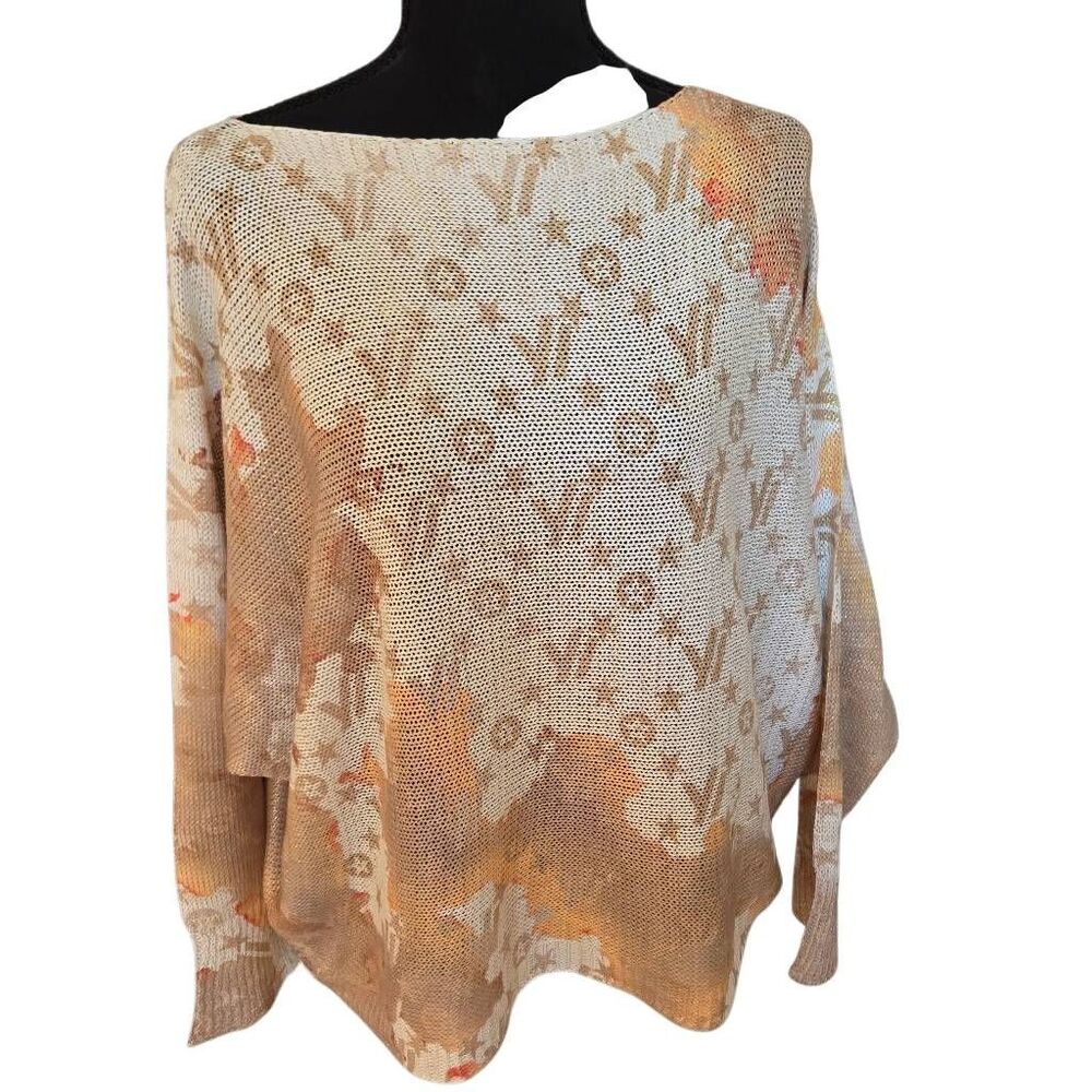 Brand Bazar Womens Metallic Thread Oversized Pullover Sweater White Gold Medium